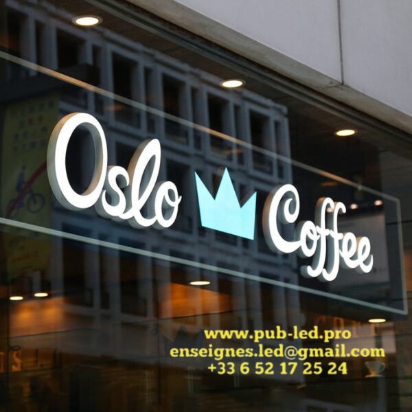 ENSEIGNE LETTRES BOITIERS 3D LED "OSLO COFFEE" 40CM EXTERIEUR