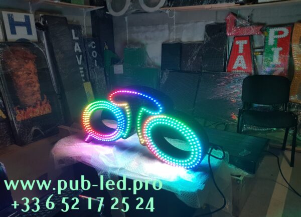 ENSEIGNE LUMINEUSE LED "LUNETTES" AVEC ANIMATION, TÉLÉCOMMANDE ET DOUBLE FACES 110X40cm – Image 3