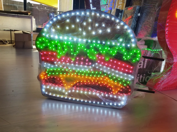 ENSEIGNE LED “BURGER” DOUBLE FACES 70x70cm AVEC TÉLÉCOMMANDE ET ANIMATION LUMINEUSE – Image 3