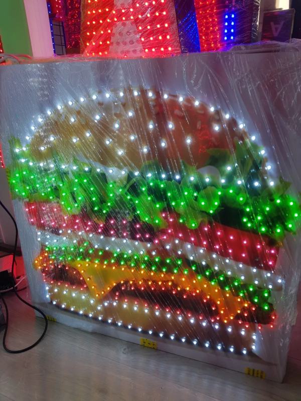 ENSEIGNE LED “BURGER” DOUBLE FACES 70x70cm AVEC TÉLÉCOMMANDE ET ANIMATION LUMINEUSE – Image 4