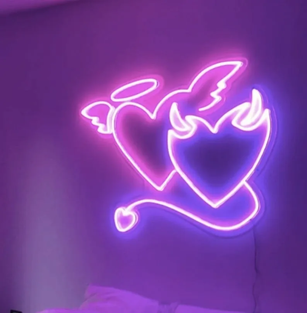 LUMIÈRE LED “ANGE ET DÉMON” NÉON FLEX, ENSEIGNE PERSONNALISÉE DE 50 À 80 CM