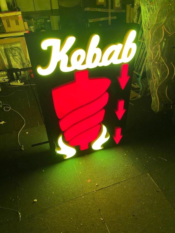 ENSEIGNE PUBLICITAIRE LED DOUBLE FACE “KEBAB” AVEC ANIMATION 110x75cm – Image 4